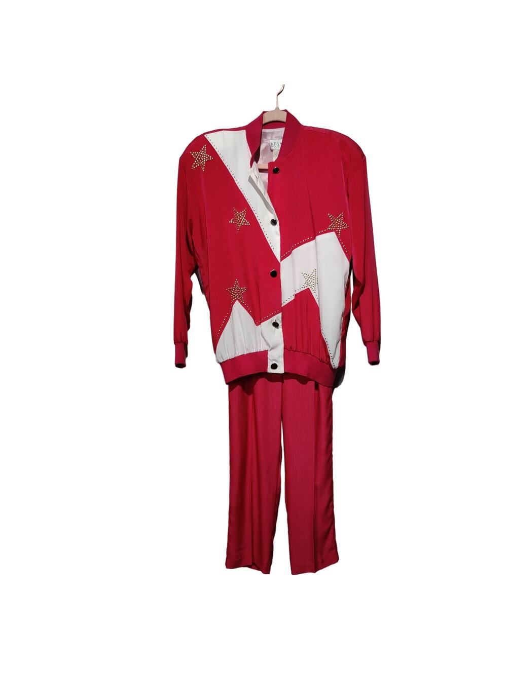Vintage Regal Women's Sz XS Bright Pink White Gold Bedazzled Track Suit Barbie